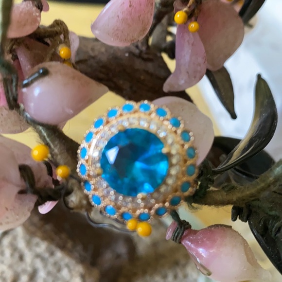 Vintage 925 turquoise London blue topaz white sapphire ring